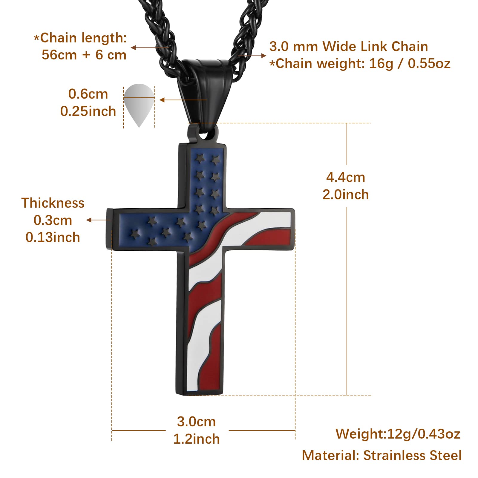 American flag patriotic cross necklace