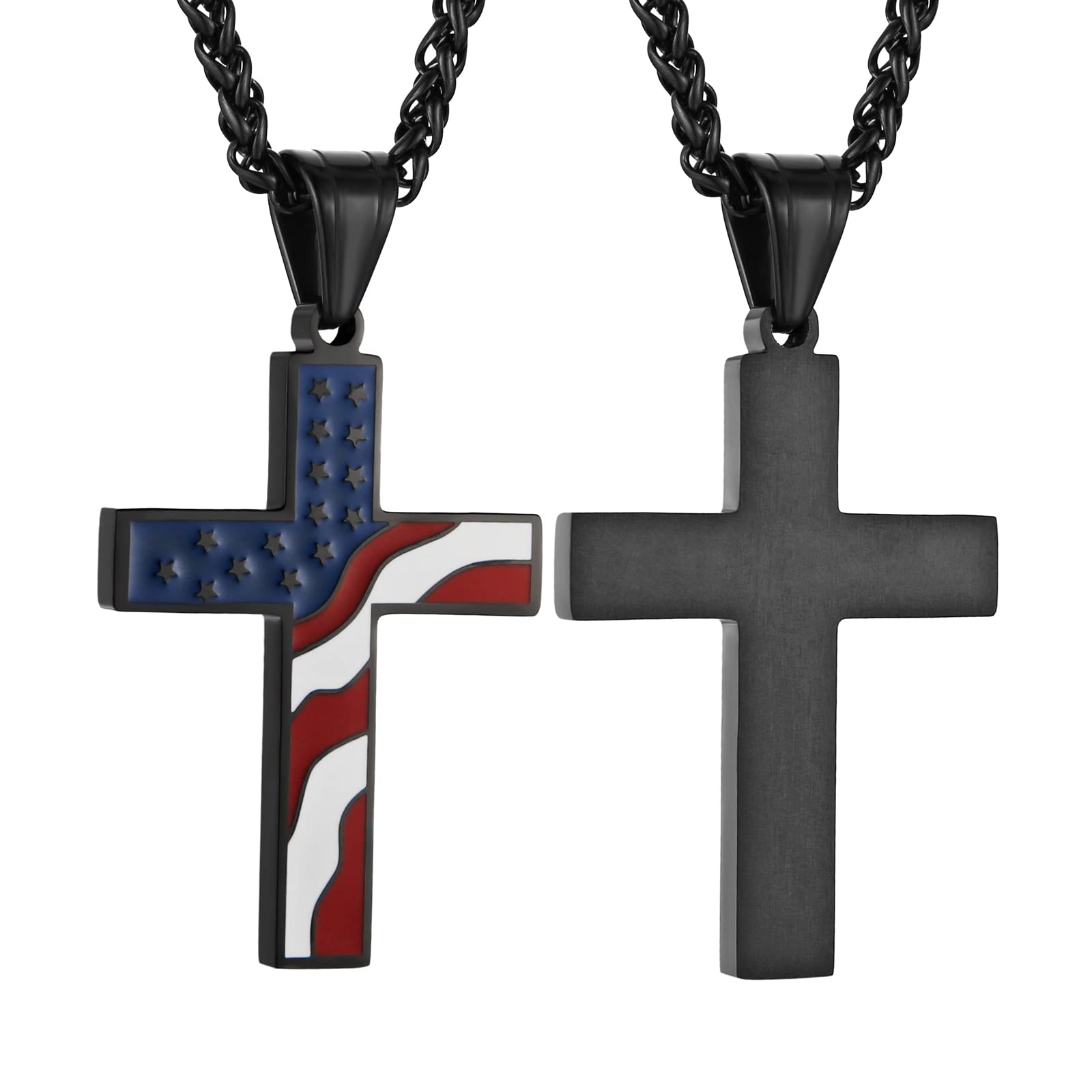 American flag patriotic cross necklace