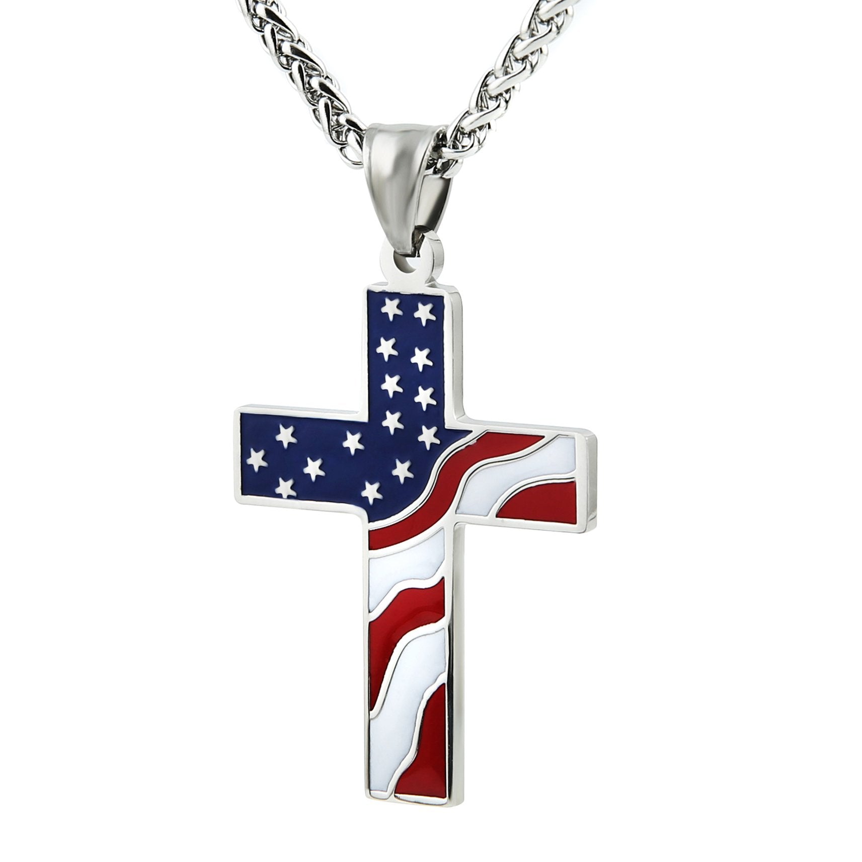 American flag patriotic cross necklace