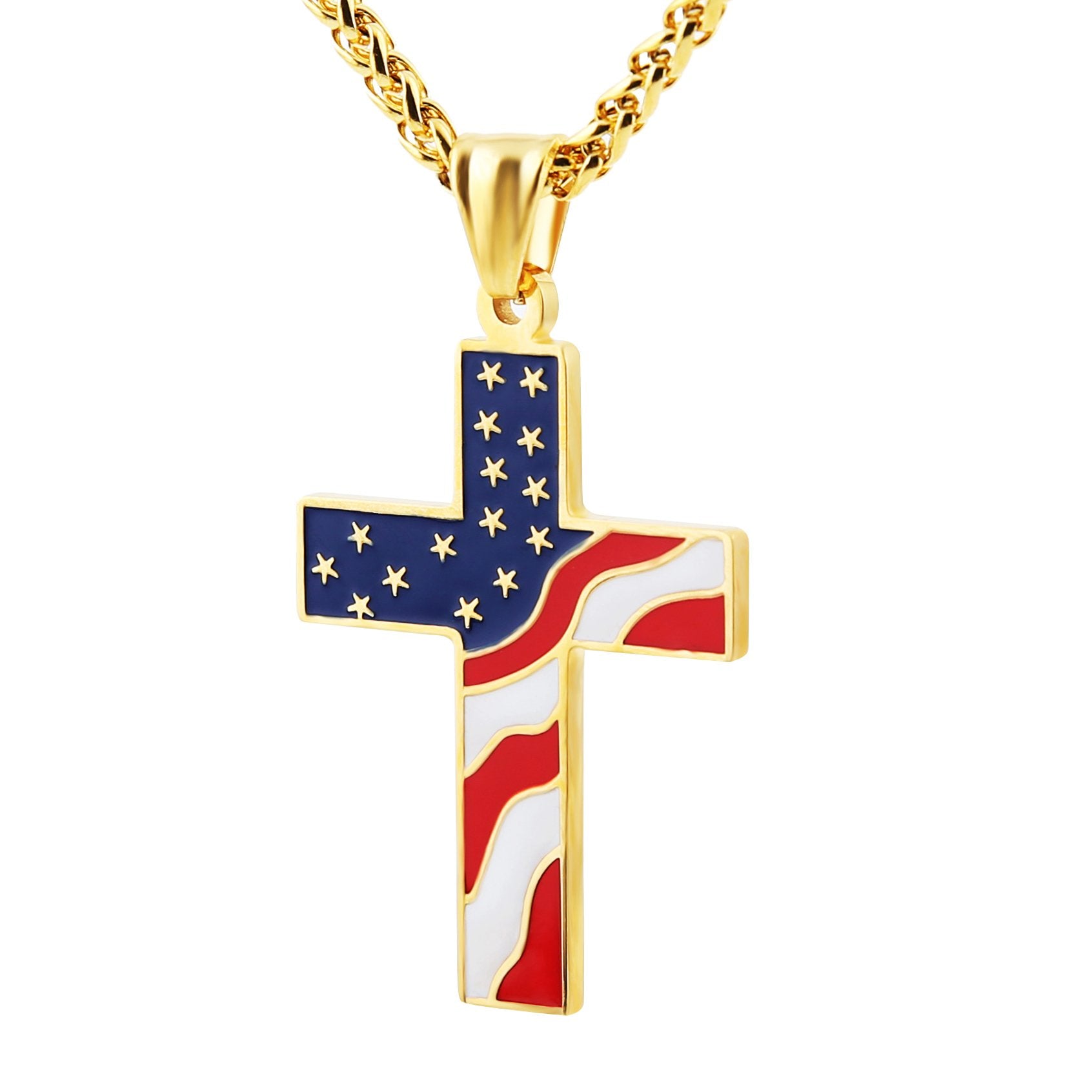 American flag patriotic cross necklace