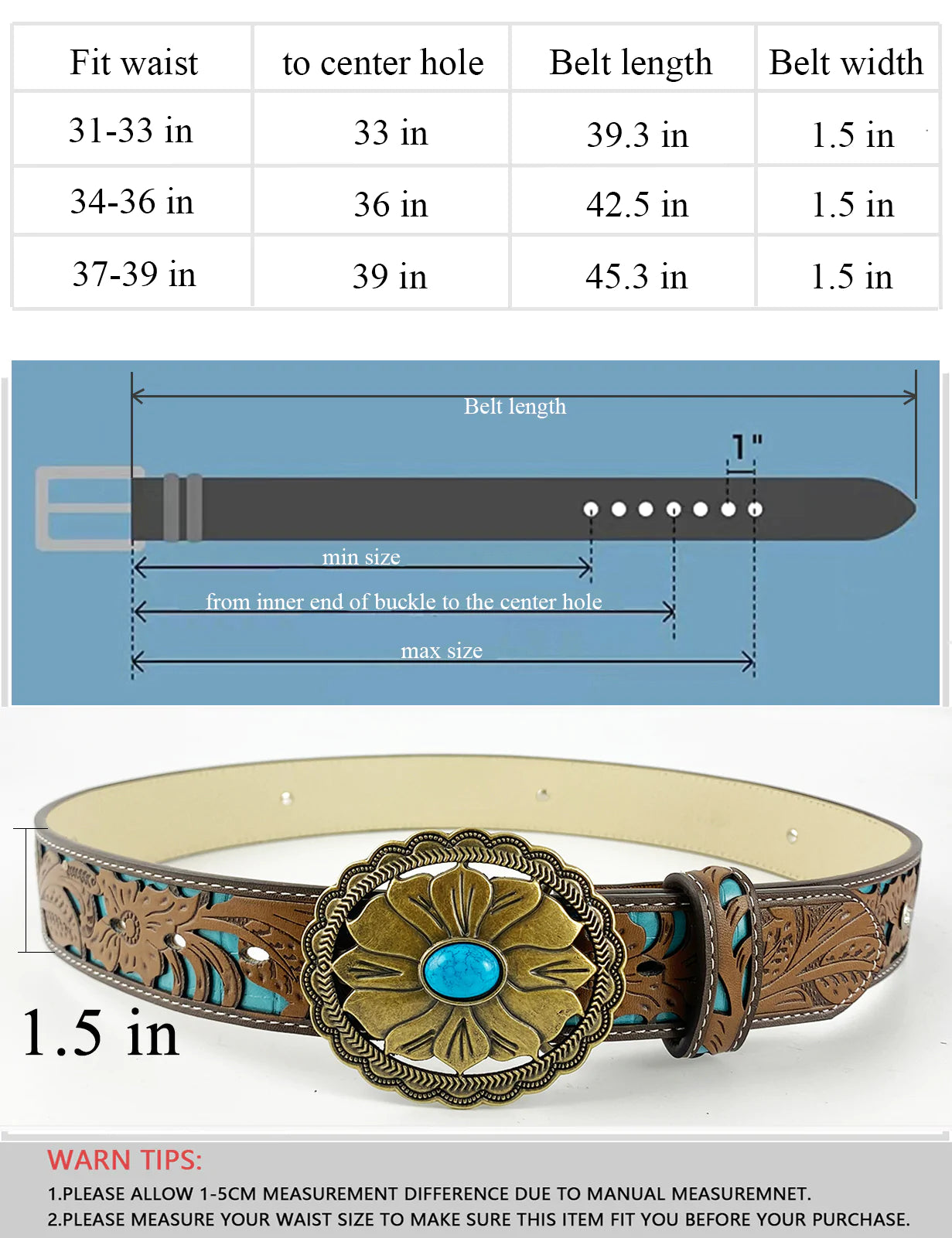 Western Flower Pattern Turquoise Belts