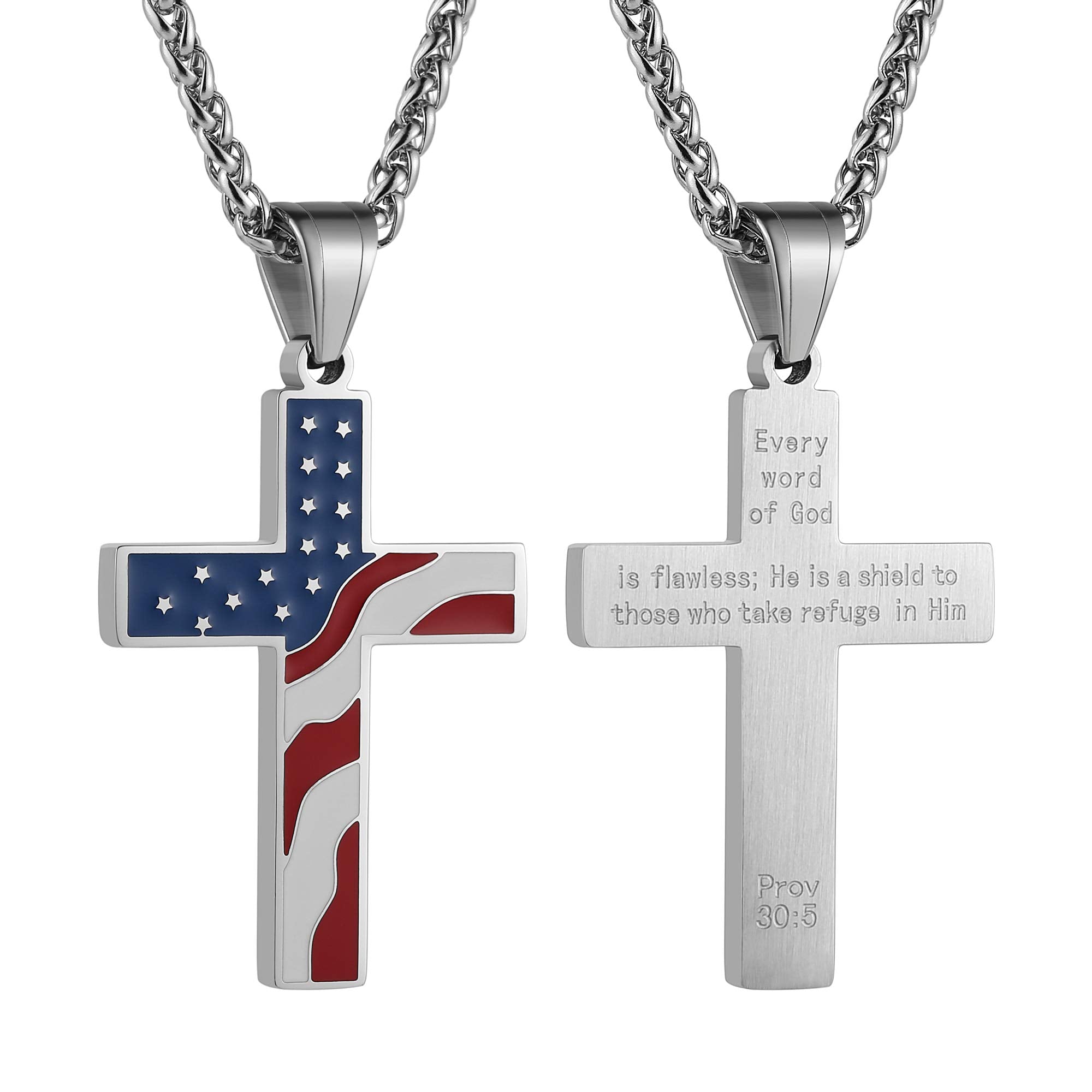 American flag patriotic cross necklace