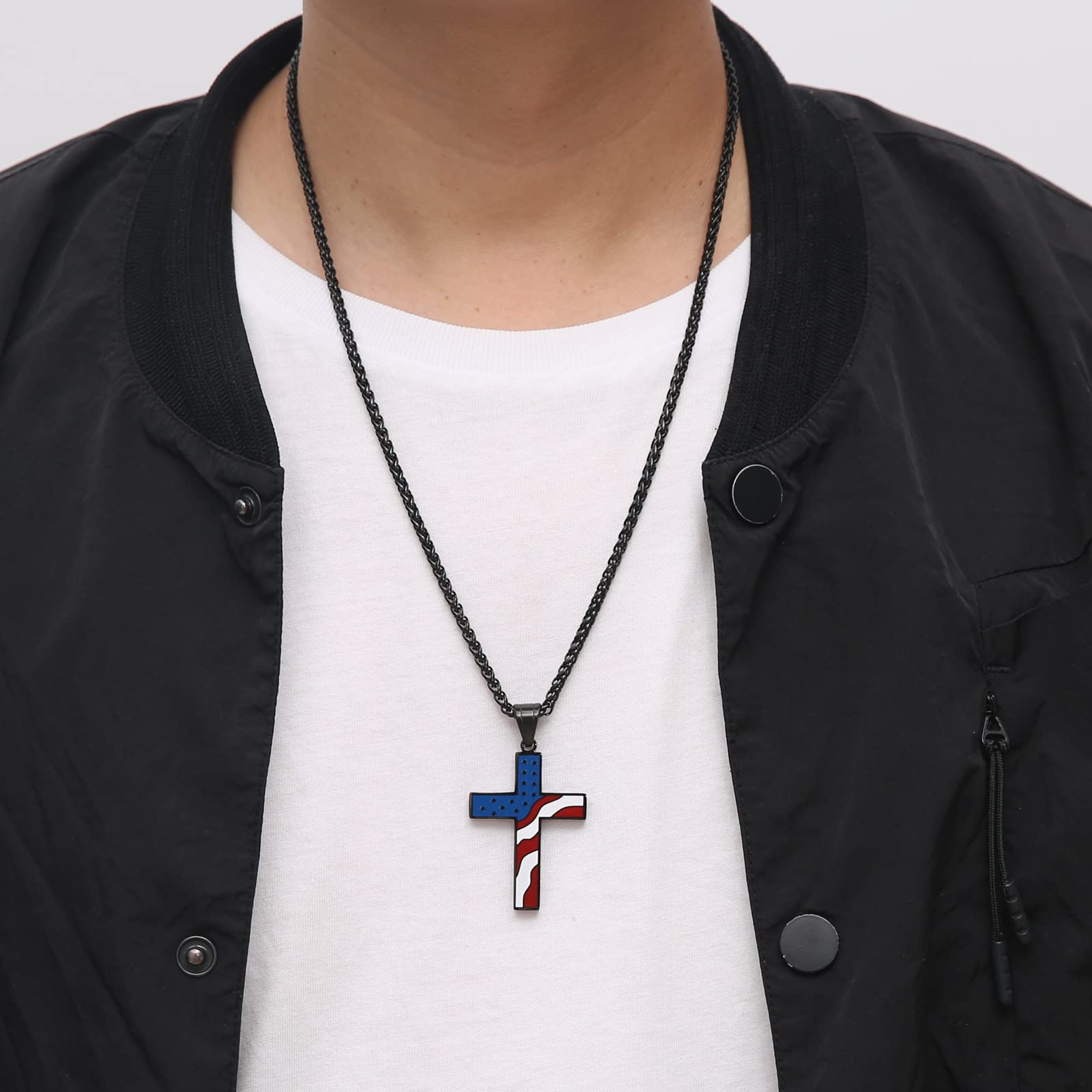 American flag patriotic cross necklace