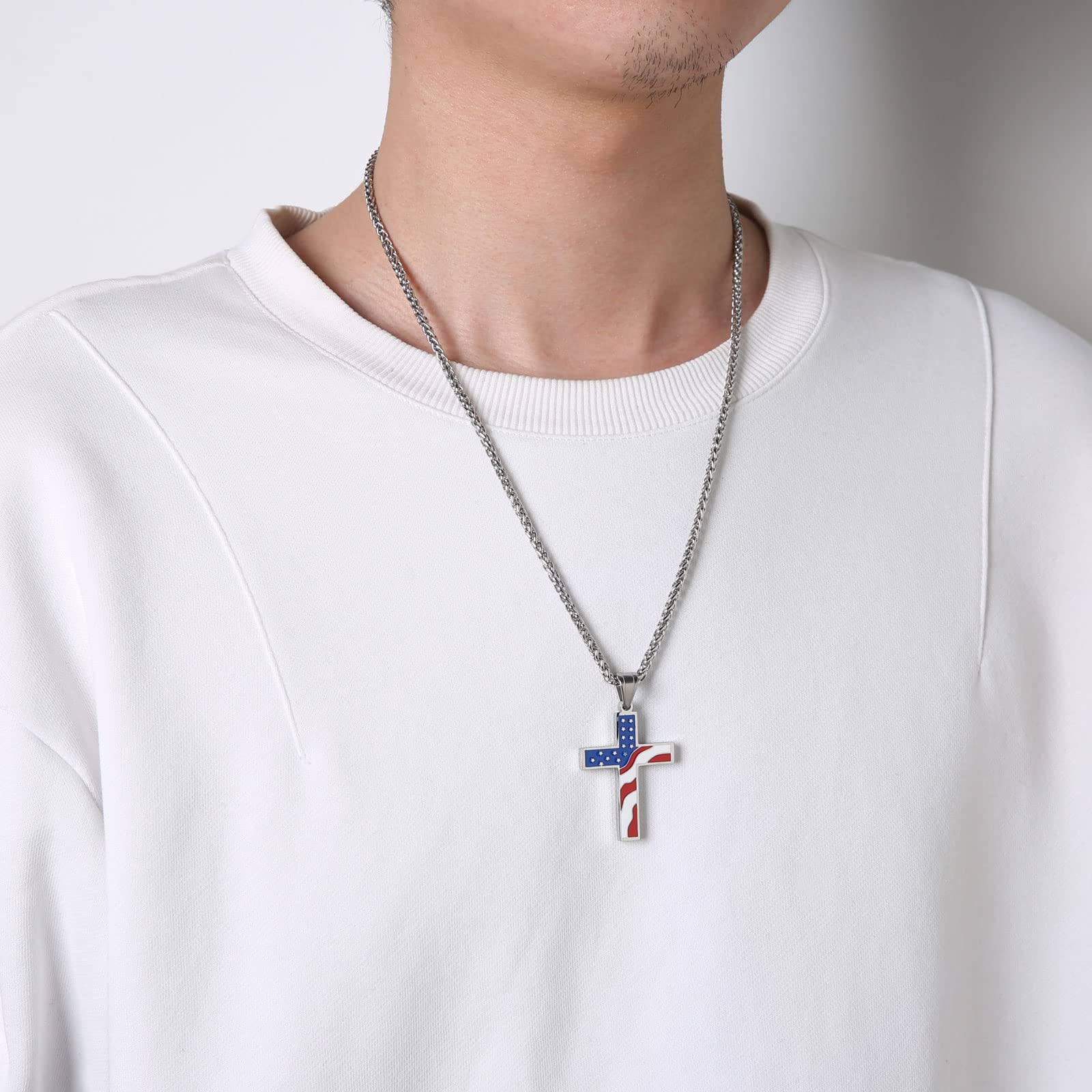 American flag patriotic cross necklace