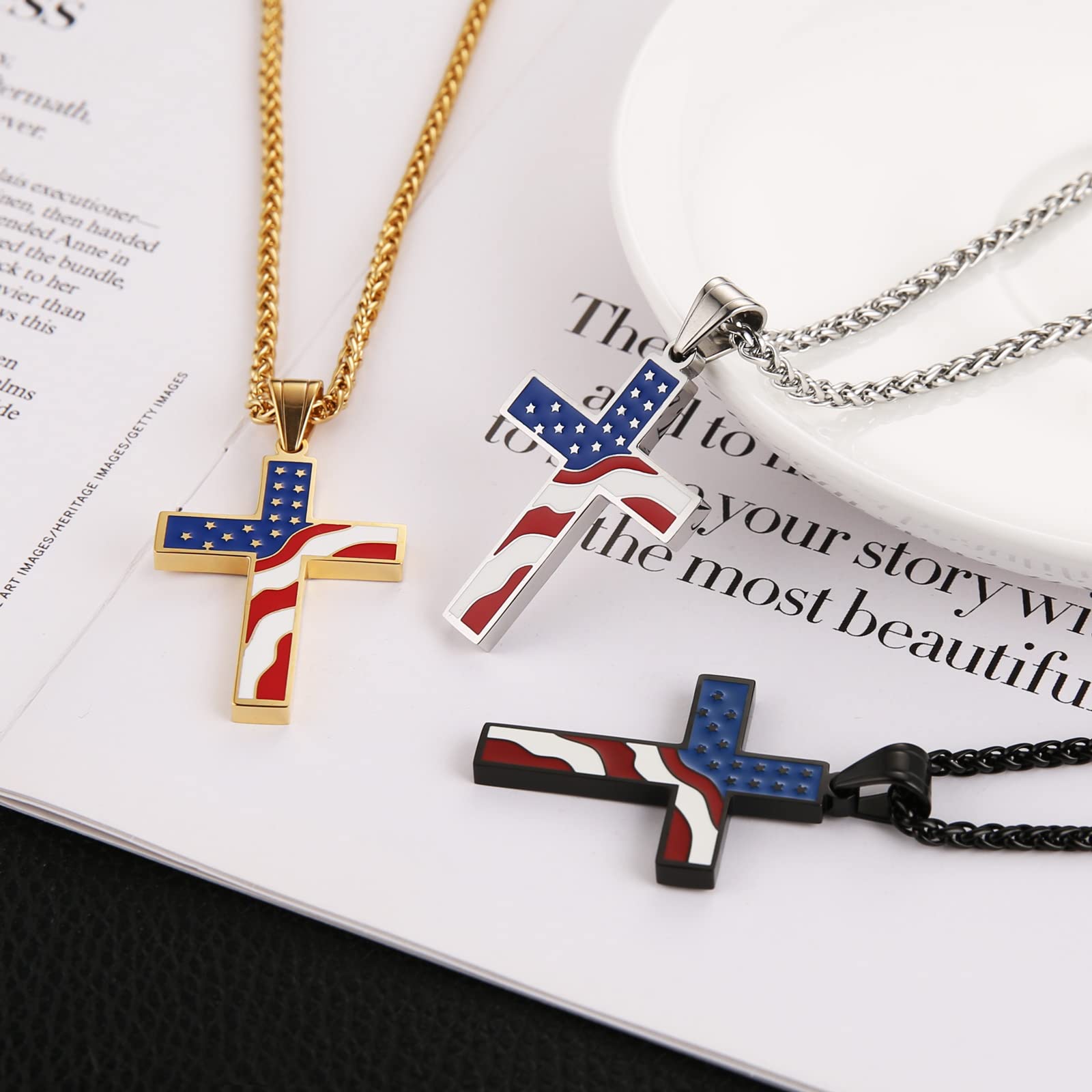 American flag patriotic cross necklace