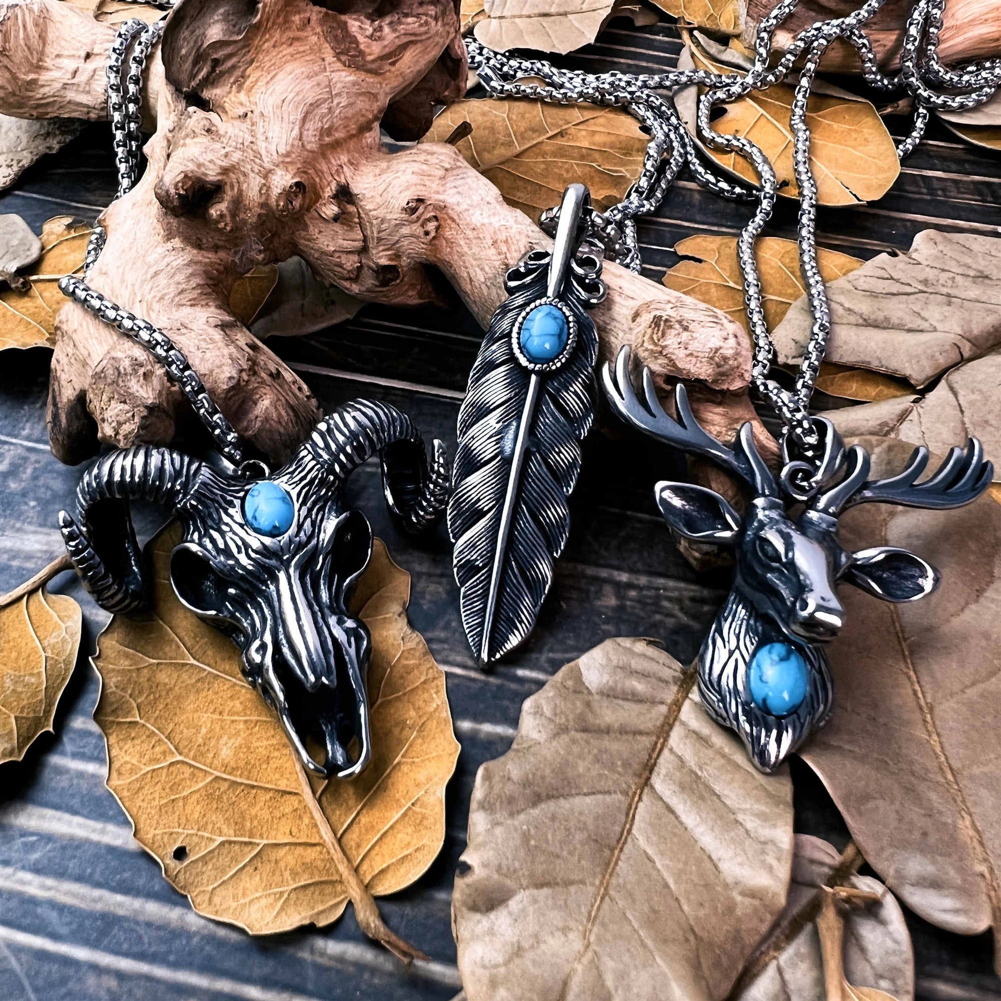 Feather Goat and Elk Necklace