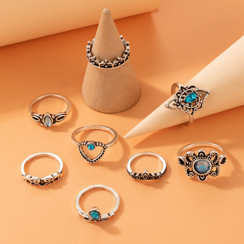 Vintage Flower Cutout 7-Piece Ring